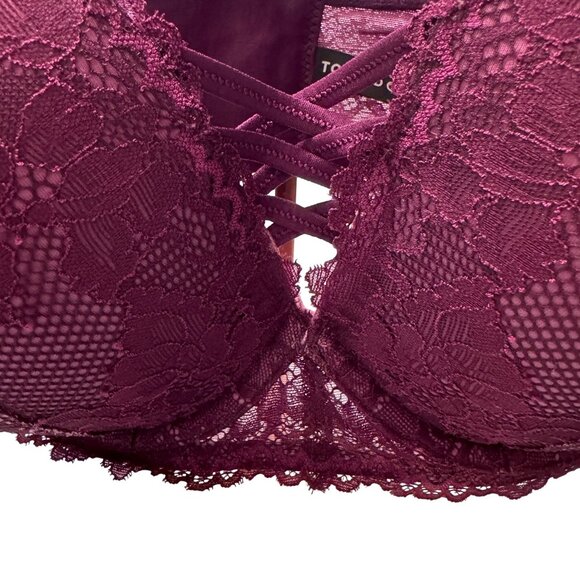 Torrid Curve Pushup Plunge XO Corset Bra 46C Magenta Berry Lace Underwire Padded - Picture 6 of 13